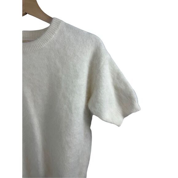 Michael Kors White Short Sleeve Pullover Sweater Size S Rabbit Hair Ribbed Knit - Picture 3 of 10